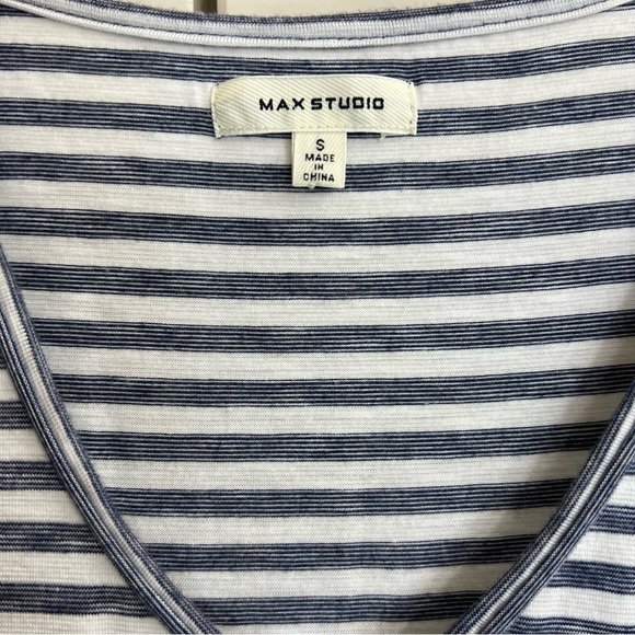 Max Studio Womens Jersey Knit V-Neck Ruffles Dress in Blue/White Stripes, Size S - Picture 5 of 7